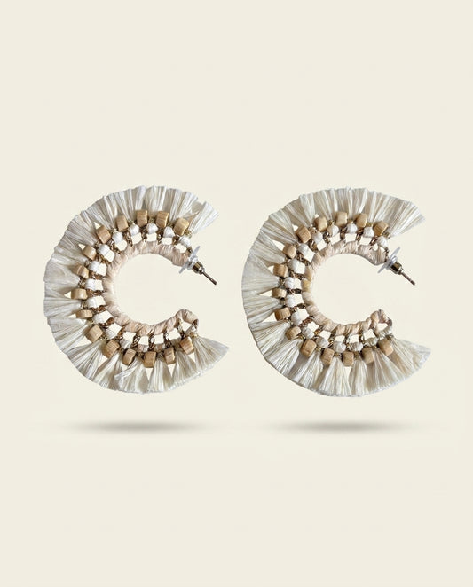 Spiked Cream Hoop Earrings