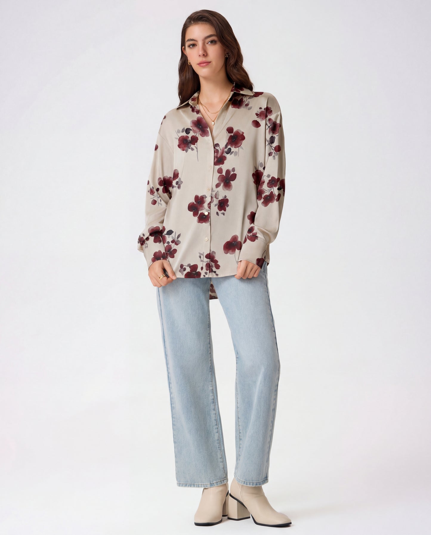 Wine Blossom Florals Satin Shirt