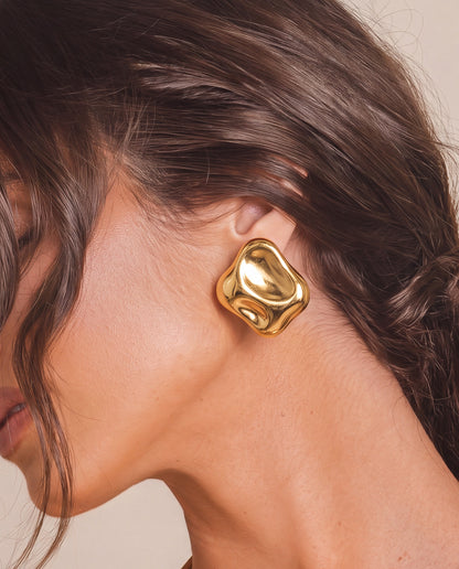 The Puff Square Anti Tarnish Earrings - Gold