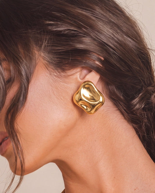 The Puff Square Anti Tarnish Earrings - Gold