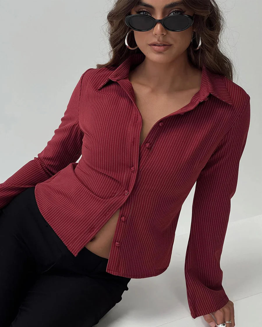 Set Of Two Pinstripes Flared Sleeves Shirt