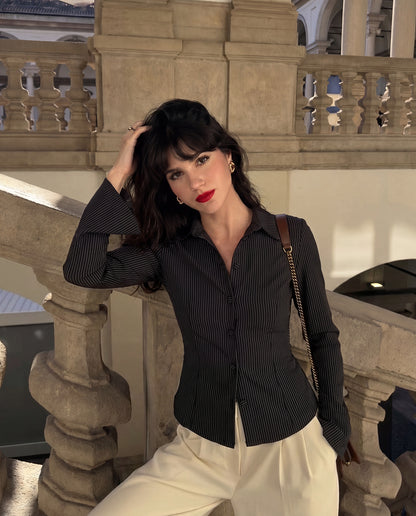 Flared Sleeve Fitted Shirt - Black