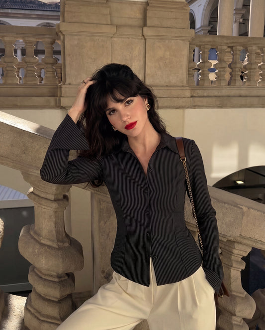 Flared Sleeve Fitted Shirt - Black