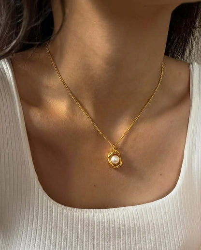 Golden Pearl Cradle Necklace