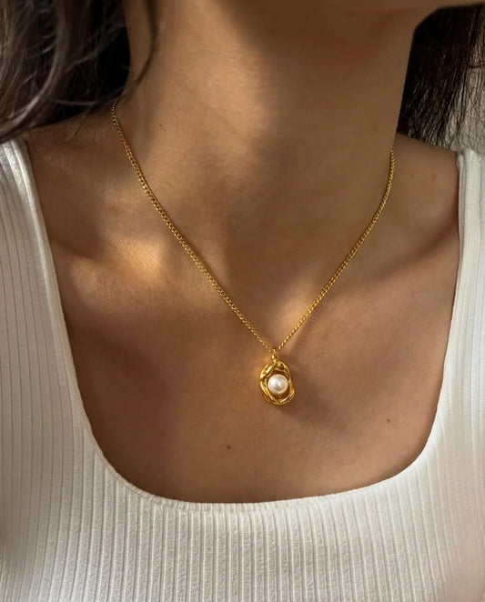 Golden Pearl Cradle Necklace