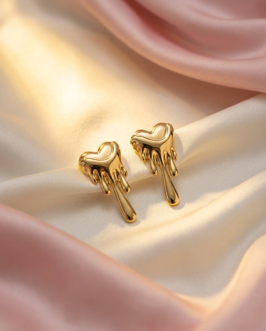 The Melting Heart Anti Tarnish Studs - Gold