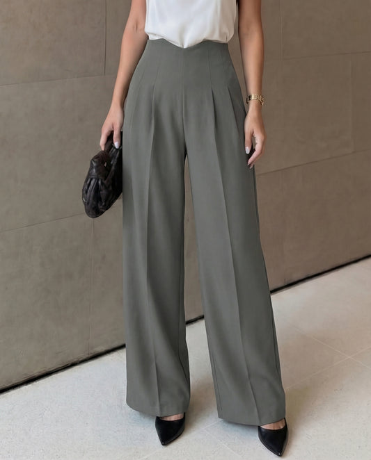 bottomwear,pants,semi-formal,business outfit,stretchable,polyester, spandex,light grey,pleated,straight fit,straight,full length,high rise, OY956- light grey, 25090070GG