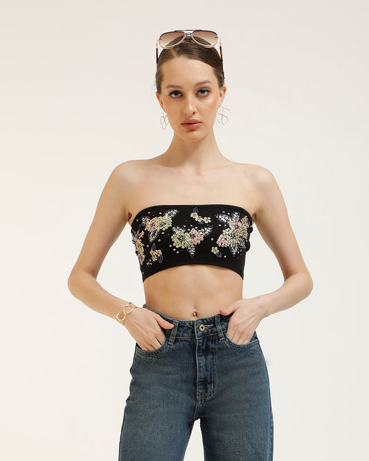 EMBROIDERED BANDEAU TOP,bandeau, black, casual, crop, embroidered, glam, knitted, off shoulder neck, polyamide, slim fit, solid, streetwear, stretchable, summer, textured, tops, topwear, vacation,embroidered-bandeau-top-black,Color- Black
Fabric- Polyamide
Type- Bandeau 
Fit- Slim Fit 
Length- Crop
Neck- Off Shoulder 
Print- Solid
Details- Embroidered