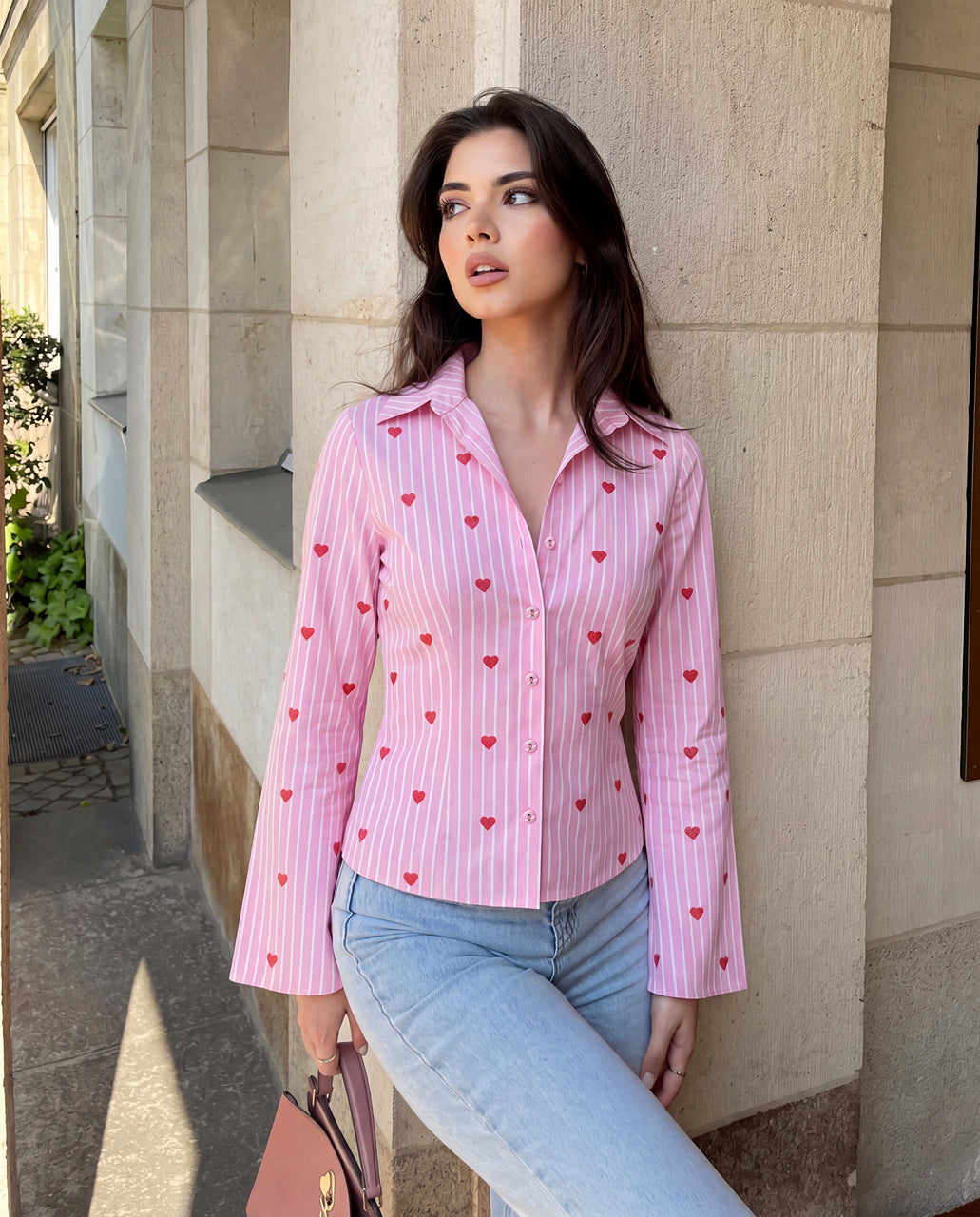 Red Heart Pinstripe Fitted Shirt