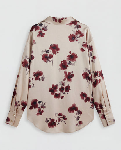 Wine Blossom Florals Satin Shirt