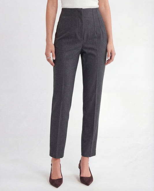Grey High-Waist Tapered Trouser