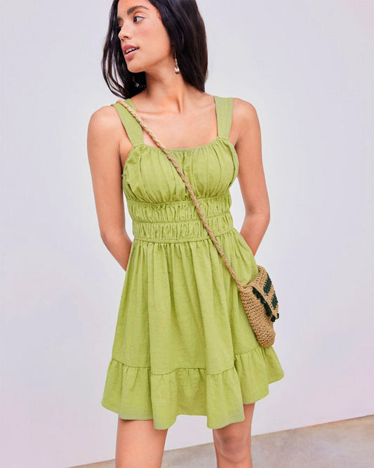 RUCHED FIT AND FLARE DRESS,beach, cotton flex, dresses, fit and flare, green, mini, regular fit, ruched, ruffled, shoulder strap, sleeveless, solid, square neck, vacation, woven,ruched-fit-and-flare-dress-green,Color- Green Fabric- Cotton Flex Type- Fit And Flare Fit- Regular Fit Length- Mini Neck- Square Neck Sleeve- Sleeveless Straps- Shoulder Strap Print- Solid Details- Ruched Bodice