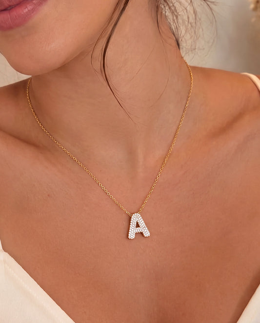 The A Rhinestone Anti Tarnish Necklace - Gold