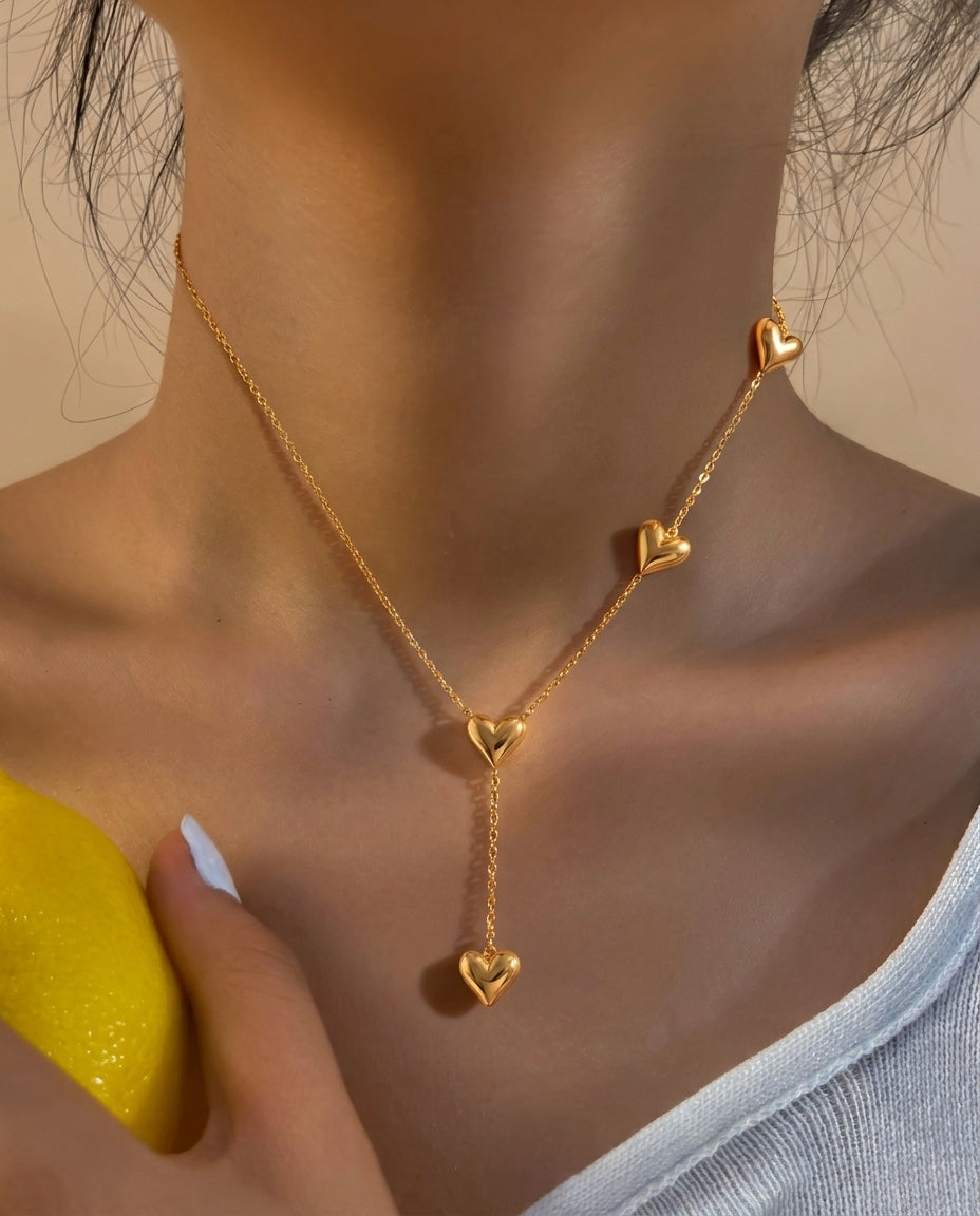 Golden Puff Heart Necklace