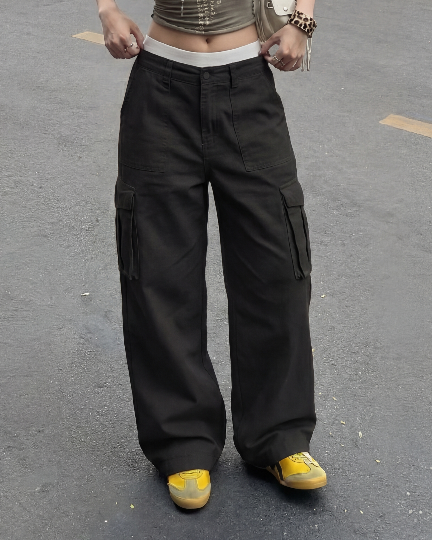 Black Wide Leg Adjustable Cargo
