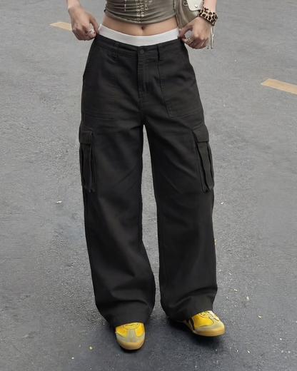 Black Wide Leg Adjustable Cargo