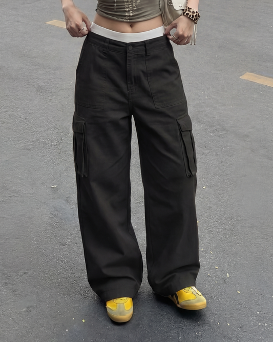 Black Wide Leg Adjustable Cargo