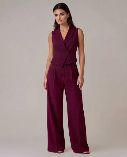 Maroon Vest And Pleated Trousers Set (Belt Included)