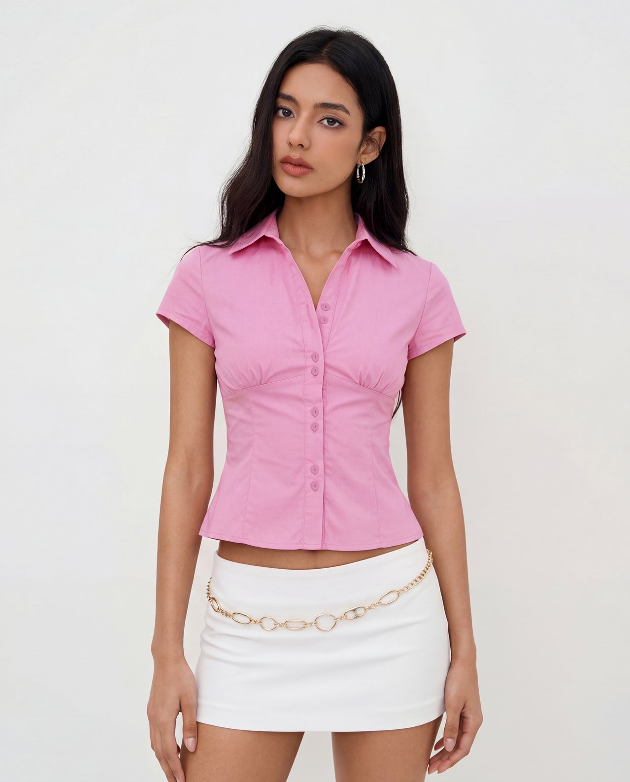 Pink Waist Fitted Cotton Shirt