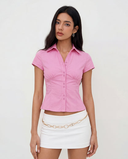 Pink Waist Fitted Cotton Shirt