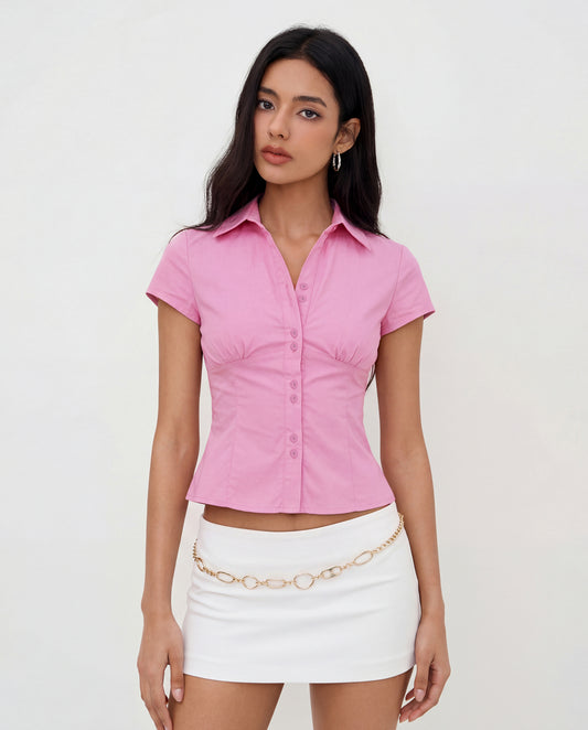 Pink Waist Fitted Cotton Shirt
