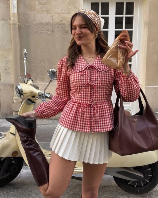 Red Gingham Tie-Up Top