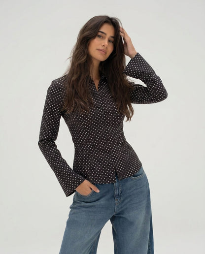 Polka Flared Sleeve Fitted Sleeve Shirt