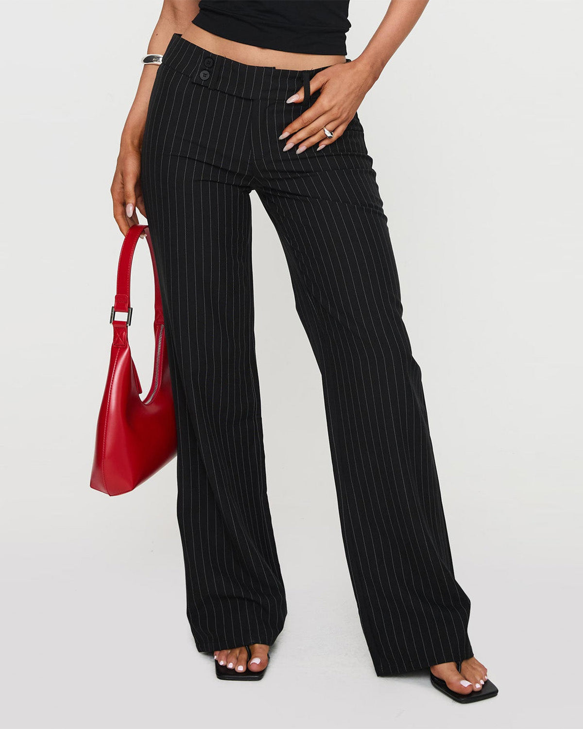 bottomwear, trousers,pants,outdoor events, semi-formal,summer, urban fit, workwear,woven,polycotton,black,striped,straight fit,straight,full length,mid rise,PINSTRIPES STRAIGHT PANTS,OY1604,25010052GG
