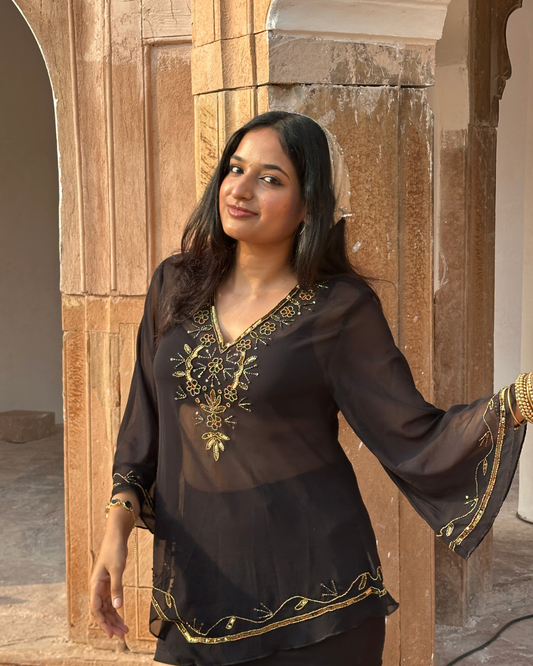 Shaina Embellished Flared sleeve Bohemian Top