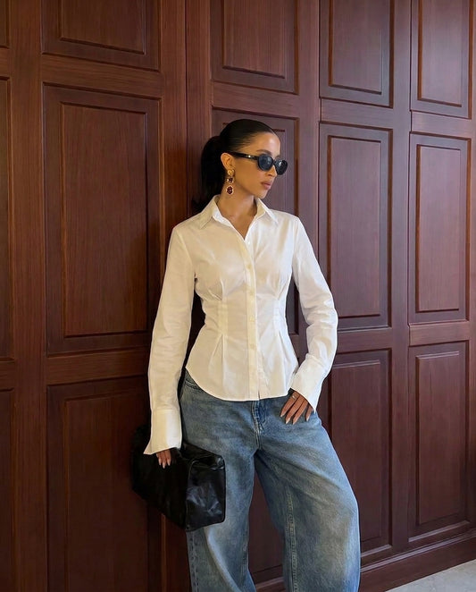 White Buttoned Flared Hem Shirt