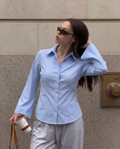 Blue Flared Sleeves Shirt