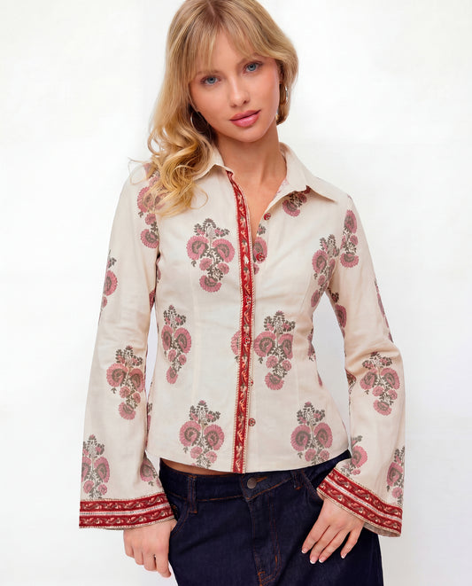Boho Blossom Fitted Shirt - Off White