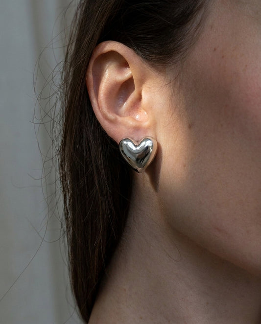 Pillow Heart Studs - Silver