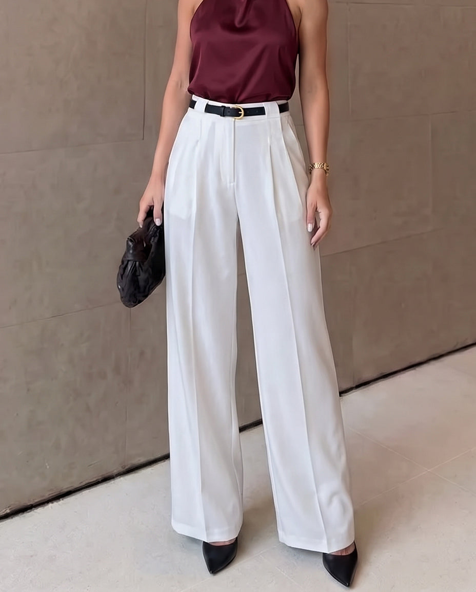 Straight Leg Trouser with Belt - White