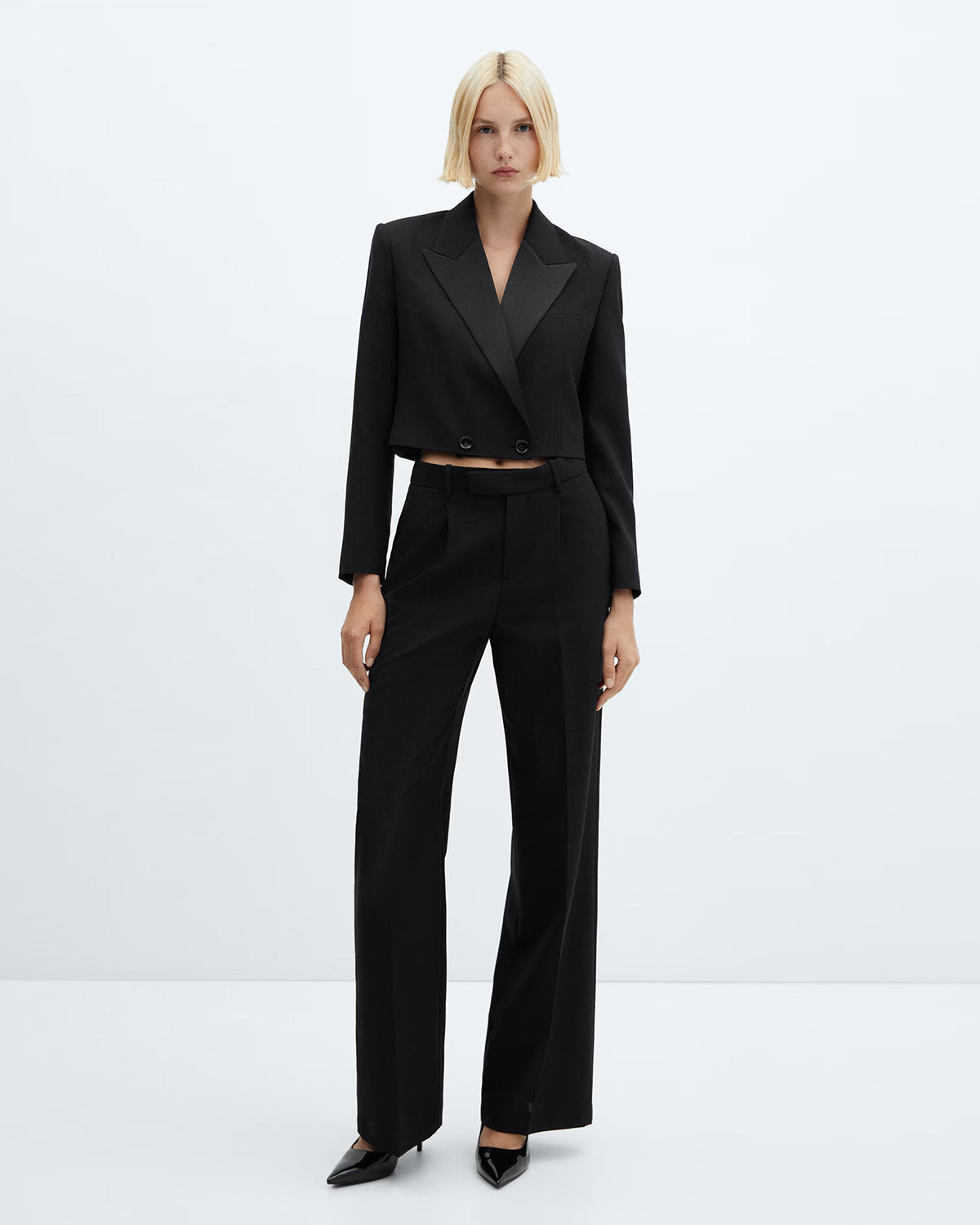 coord sets,bottomwear, topwear,formal, semi-formal, minimal, summer, utilitarian,woven,cotton twill,black,solid,buttons,regular fit top,cropped blazer,waist length top,slit hem,lapel collar,no straps,long sleeves,full sleeves,button up,pants,straight pants,full length,straight hem,mid rise waist,no pockets, OY2175, 25080007GG