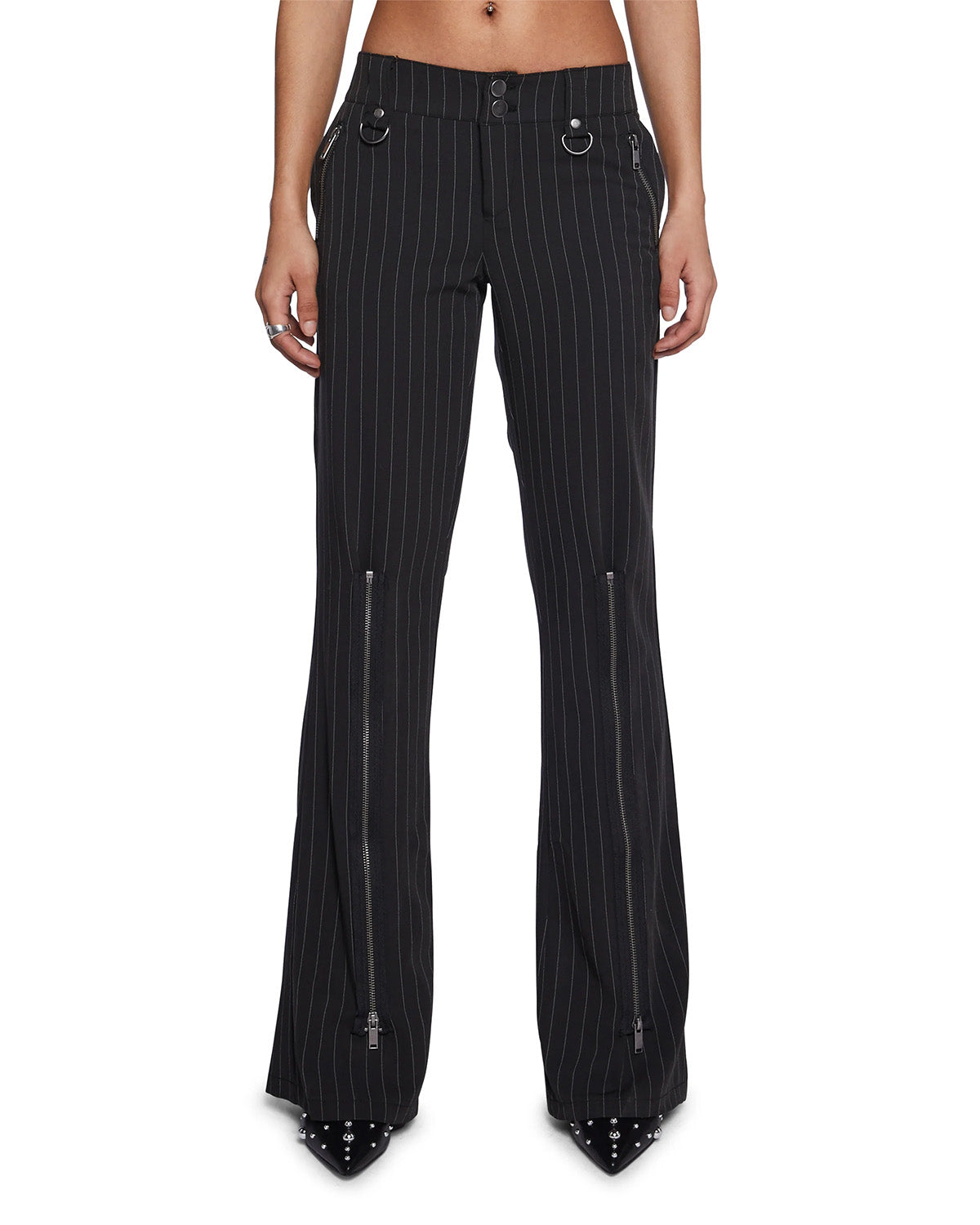 pinstripes-flared-pants-black-oy1204,24110010GG72,bottomwear,cargos,casual,streetwear,woven,polly cotton,black,zipper pocket,zipper,straight fit,flared,full length,high rise,Color: Black
Fabric: Polly Cotton
Fit: Flared Fit 
Length: 40 inches
Waist: High Rise
Closure: Zip & Button
No. of Pockets: 2
Print: Pinstripes
Detail: Zipper trim in the front for a distinctive detail,PINSTRIPES FLARED PANTS