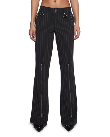 pinstripes-flared-pants-black-oy1204,24110010GG72,bottomwear,cargos,casual,streetwear,woven,polly cotton,black,zipper pocket,zipper,straight fit,flared,full length,high rise,Color: Black
Fabric: Polly Cotton
Fit: Flared Fit 
Length: 40 inches
Waist: High Rise
Closure: Zip & Button
No. of Pockets: 2
Print: Pinstripes
Detail: Zipper trim in the front for a distinctive detail,PINSTRIPES FLARED PANTS