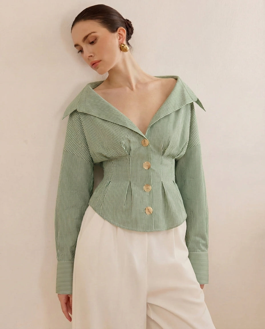 Sage Green Shirt With Cinched Waist