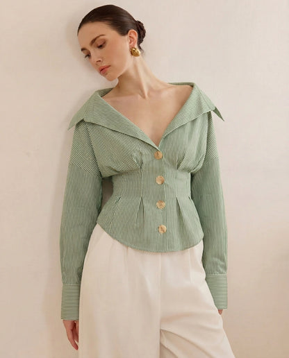 Sage Green Shirt With Cinched Waist