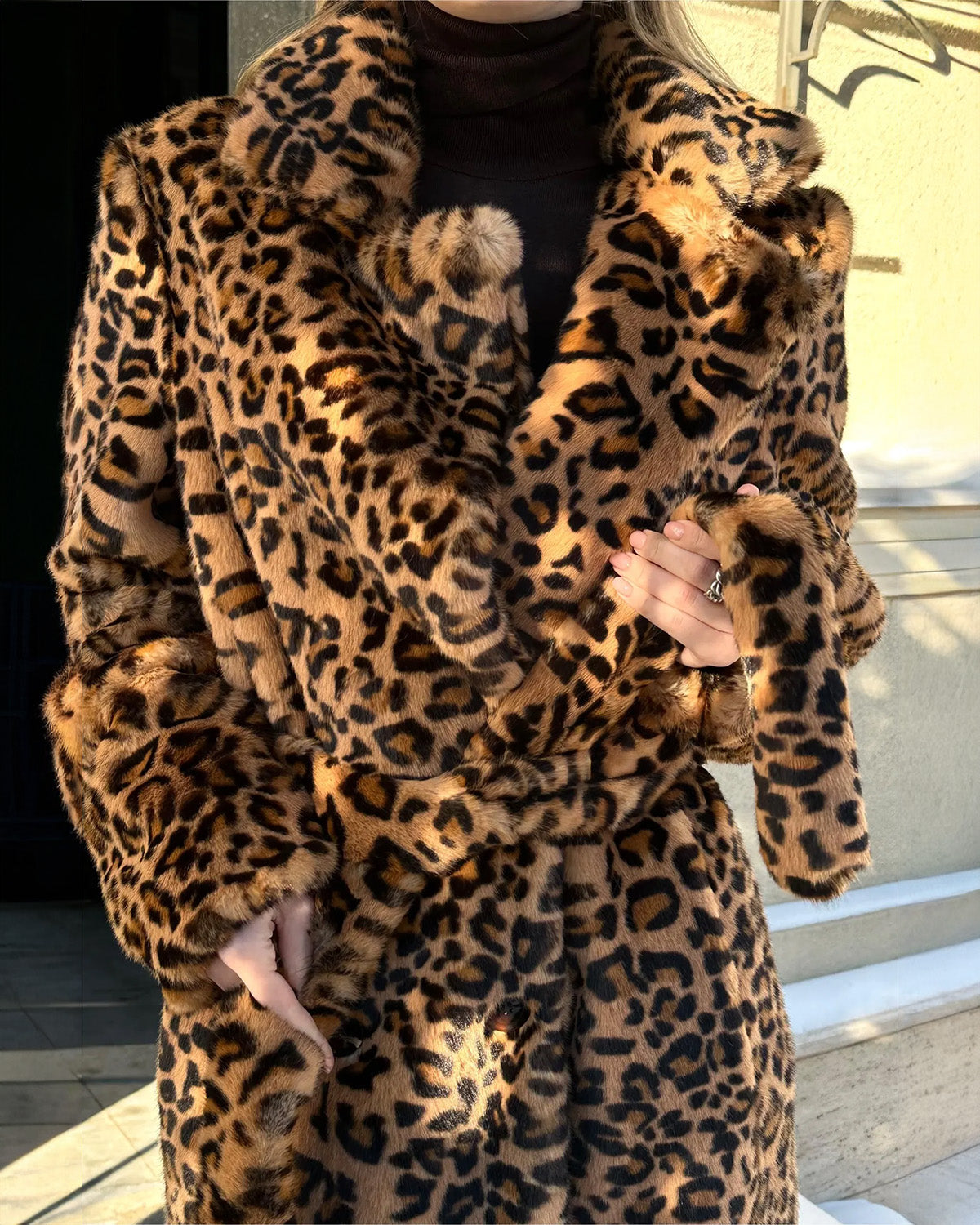 Vintage Leopard Print Fur Coat with Fur Belt – Oyela