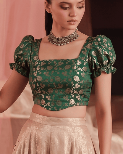 Paro Puff Sleeve Green Corset Top