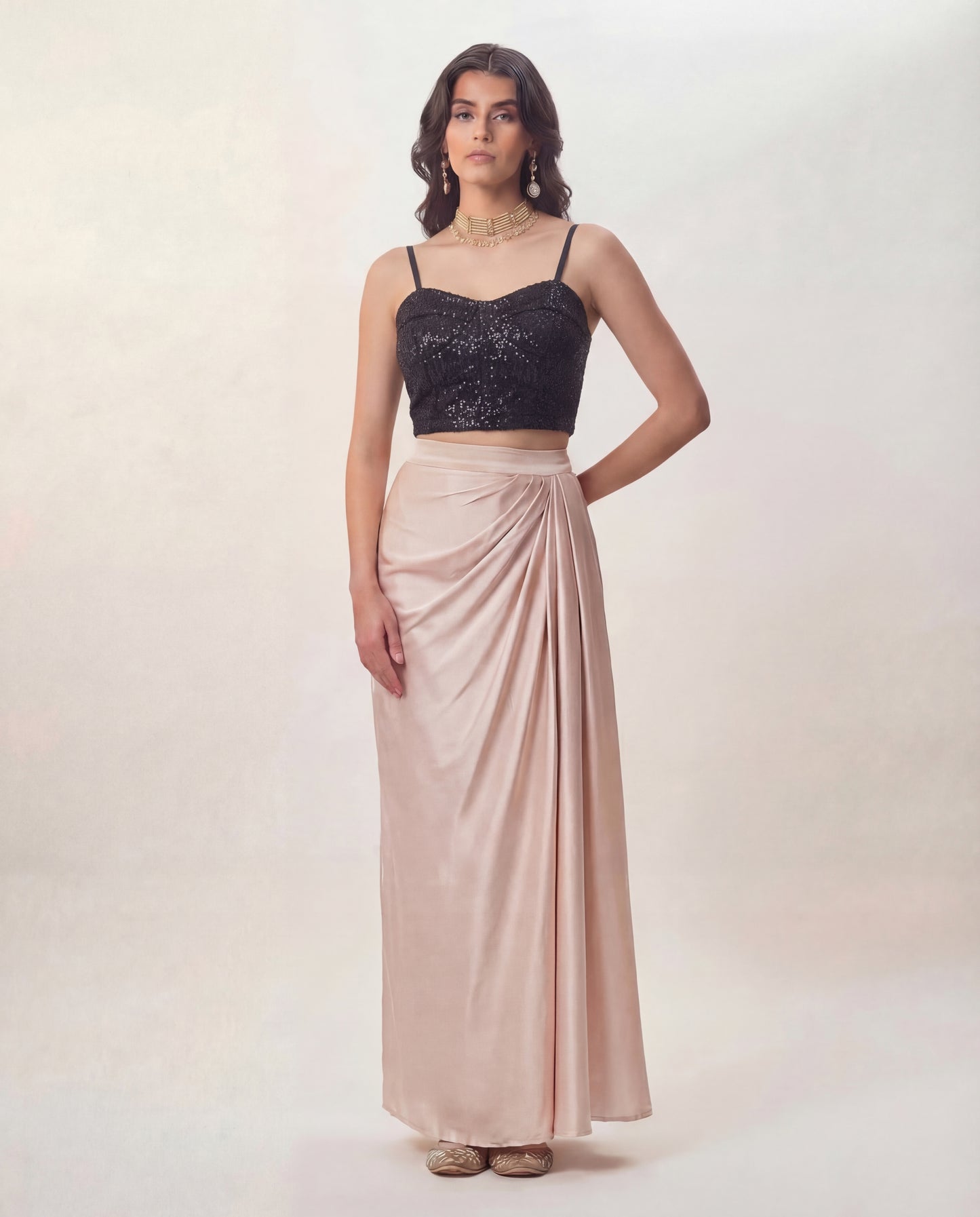 Sequins Top with Champagne Skirt Coord Set