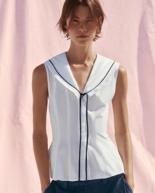 topwear,tops,casual, outdoor events,minimal, soft girl, summer,woven,cotton,white,solid,flounce,button,slim fit,fit and flare,waist length,flounce hem,v-neck,sleeveless, OY1915, 25060020GG