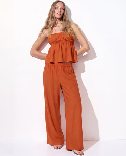 Burnt Orange Bandeau Top And Pants Co Ord Set