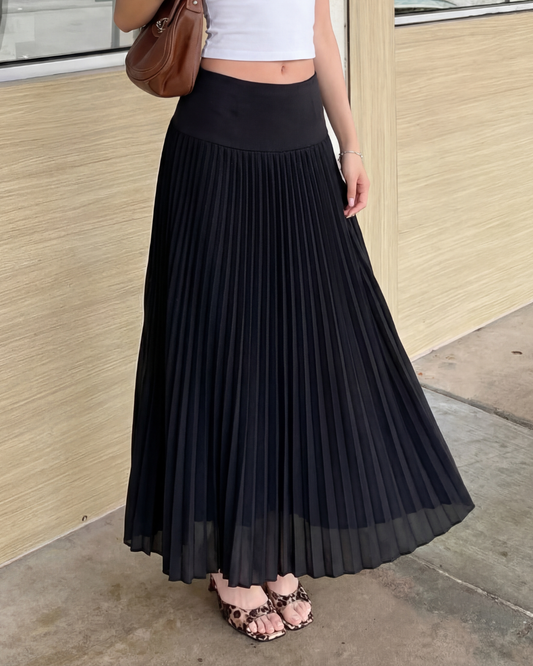 Black Fit & Flare Pleated Skirt
