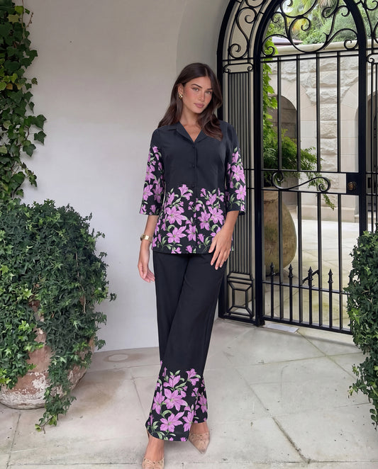 Lilac Bloom Co-ord Set - Black