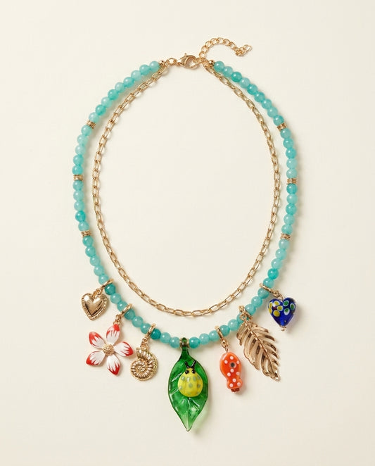 Teal Layered Charm Necklace