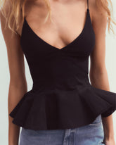 topwear,tops,outdoor events,bold, glam,woven,cotton,,black,solid,flounce,zipper,skinny fit,peplum,waist length,flared hem,v-neck,spaghetti strap,,sleeveless,OY1901	25060001GG