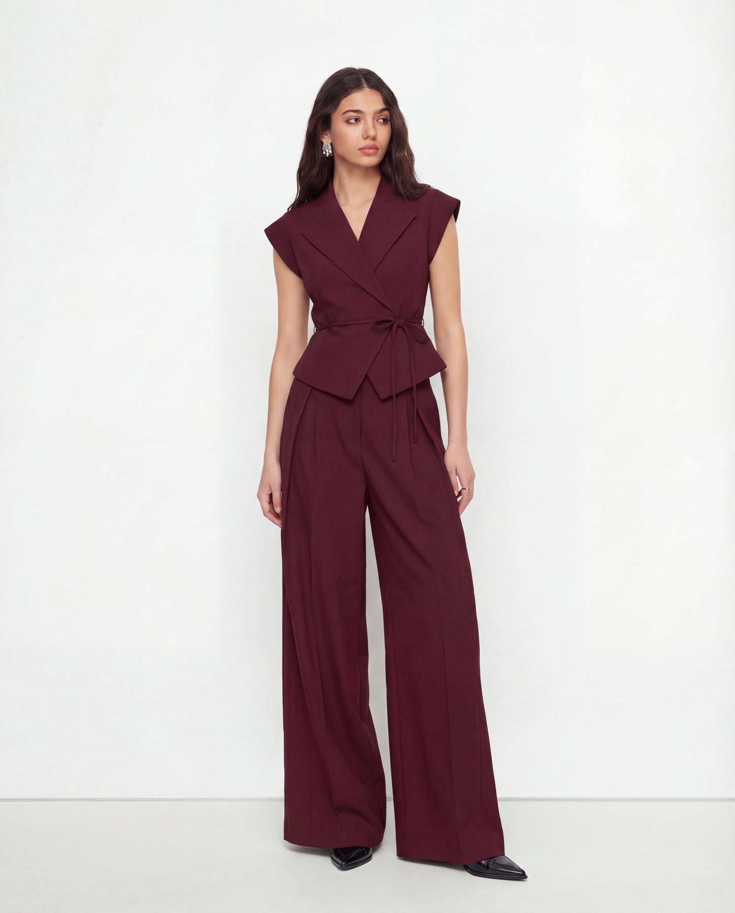 Maroon Tie Up Waist Coat Suit Set
