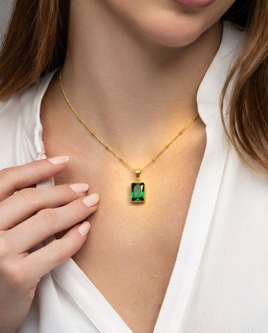 Golden Antitarnish Emerald Cut Necklace